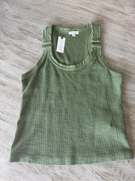 Pilcro Tops - Pilcro Light Olive Ribbed Tank Top with Stitched Straps